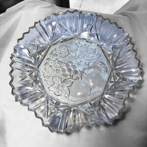 Vintage Clear Glass Molded Fruit 11” Ruffled Bowl - Unmarked